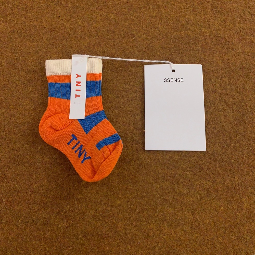 Tiny Cottons Baby 0-6M Tangerine Lapis Blue Big Stripes Medium Socks NWT